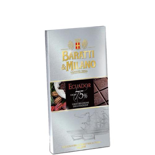 Tavoletta al Cioccolato Ecuador Fondente Extra 75% Baratti & Milano 75 Gr.