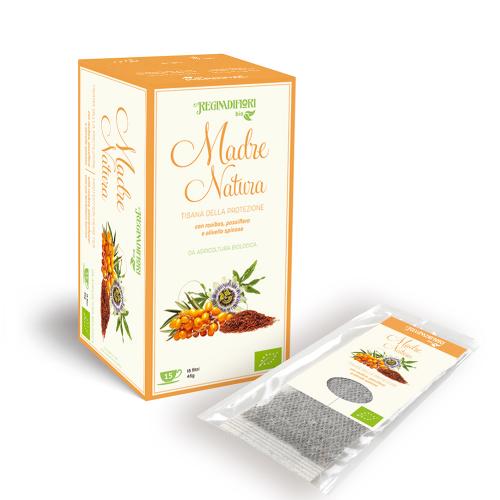 Tisana Bio MADRE NATURA con rooibos, passiflora e olivello spinoso Regina di Fiori Confezione 15 Filtri da 3 Gr.