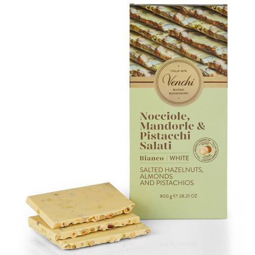 Tavoletta Maxi di Cioccolato Bianco e Frutta Secca Tostata e Salata Venchi 800 Gr.
