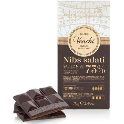 Tavoletta di Cioccolato Fondente 75% Nibs Salati Astucciata Venchi Gr.70