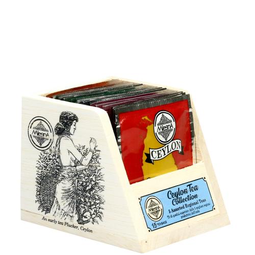 Scatola portafiltri in legno con 5 tè assortiti in filtro salvaroma Ceylon Tea Mlesna