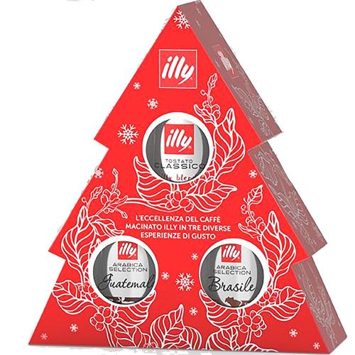 Confezione Regalo Albero 3 Barattoli Caffè da 125 Gr (Classico - Brasile - Guatemala) Illy