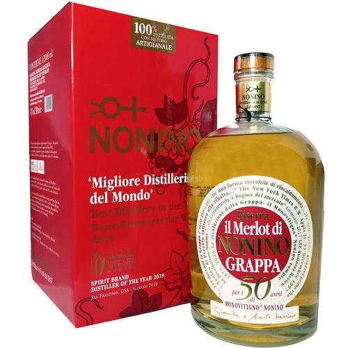 Grappa di Monovitigno Merlot Riserva Invecchiata in Barriques e Sherry Cask almeno 18 Mesi Nonino 2 Lt in Astuccio