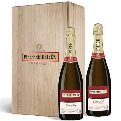 Champagne Extra Brut Cuvee Reserve Essentiel Piper-Heidsieck 2 Bottilgie in Cassetta Legno