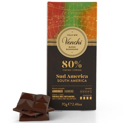 Tavoletta di Cioccolato Fondente 80% Sud America Venchi Gr.70